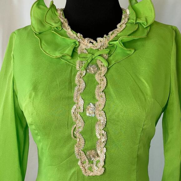 Vintage 1960s Neon Green Mini Dress with Sequin Accents β Tricel 100% Acetate - Picture 15 of 16